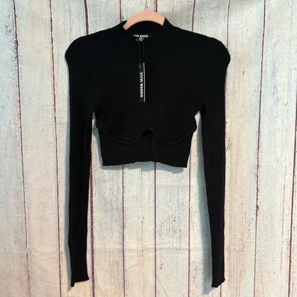 NWT Steve Madden Ollie Cutout Ribbed Crop Sweater - Picture 2 of 8